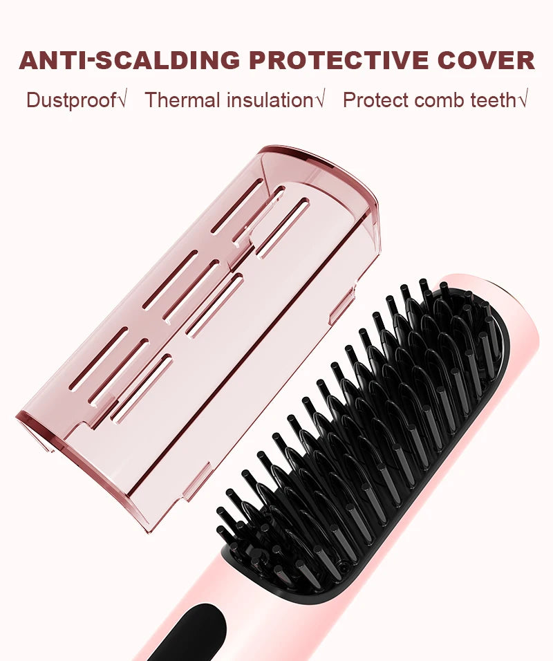 ELYTHRAET-LED Hair Straightener Brush - Cordless Hot Air Styling Comb with Ceramic Ion Tech, Adjustable Temp & USB-C Fast Charge
