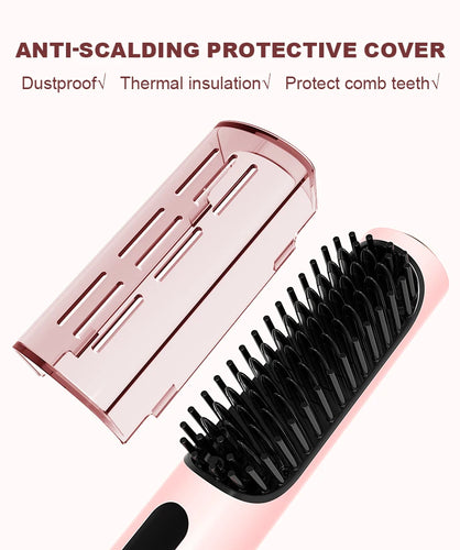 ELYTHRAET-LED Hair Straightener Brush - Cordless Hot Air Styling Comb with Ceramic Ion Tech, Adjustable Temp & USB-C Fast Charge