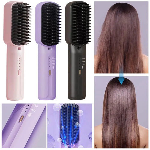 ELYTHRAET-Cordless Electric Hot Comb Rechargeable Portable Straightening Brush Anti-Scald Hair Straightener Comb