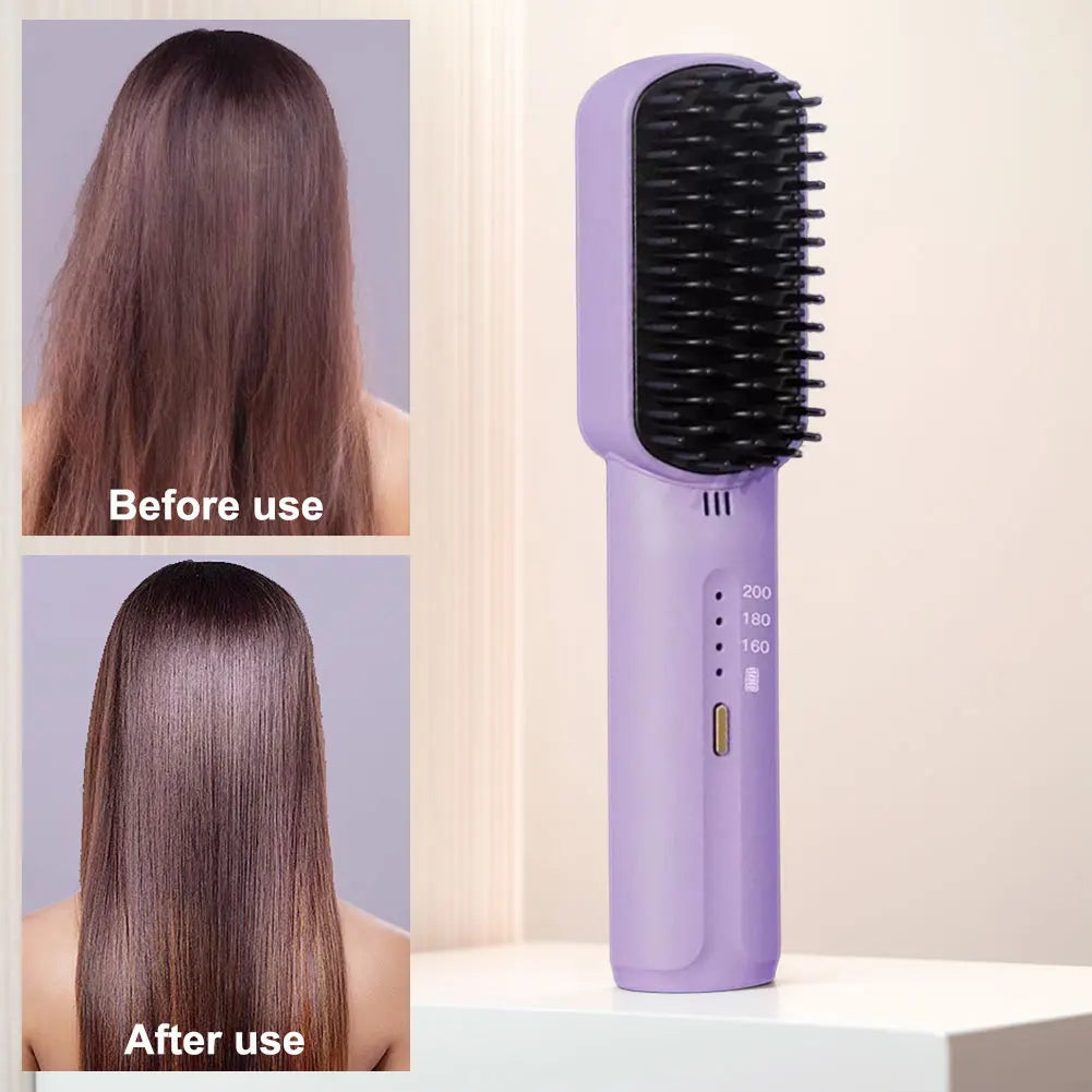 ELYTHRAET-Cordless Electric Hot Comb Rechargeable Portable Straightening Brush Anti-Scald Hair Straightener Comb