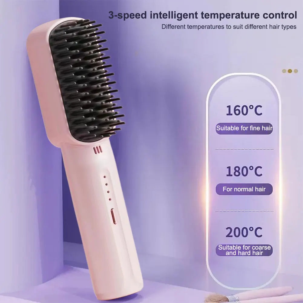 ELYTHRAET-Cordless Electric Hot Comb Rechargeable Portable Straightening Brush Anti-Scald Hair Straightener Comb