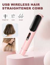 Load image into Gallery viewer, ELYTHRAET-LED Hair Straightener Brush - Cordless Hot Air Styling Comb with Ceramic Ion Tech, Adjustable Temp &amp; USB-C Fast Charge